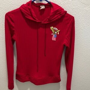 Pinky Red Long Sleeve Top with Embroidered Eagle